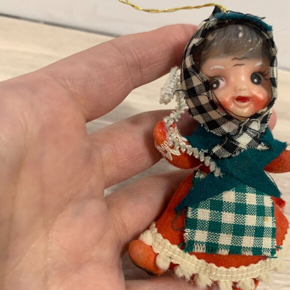 Vintage Flocked Blow Mold head Cottage Grandma Ornament - Picture 3 of 7